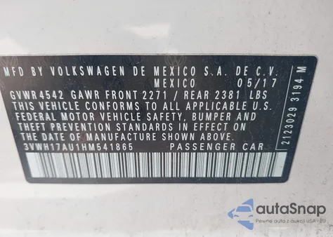 2017 Volkswagen Golf Alltrack Tsi S/Tsi Se/Tsi Sel z USA, uszkodzony, nr VIN 3VWH17AU1HM541865